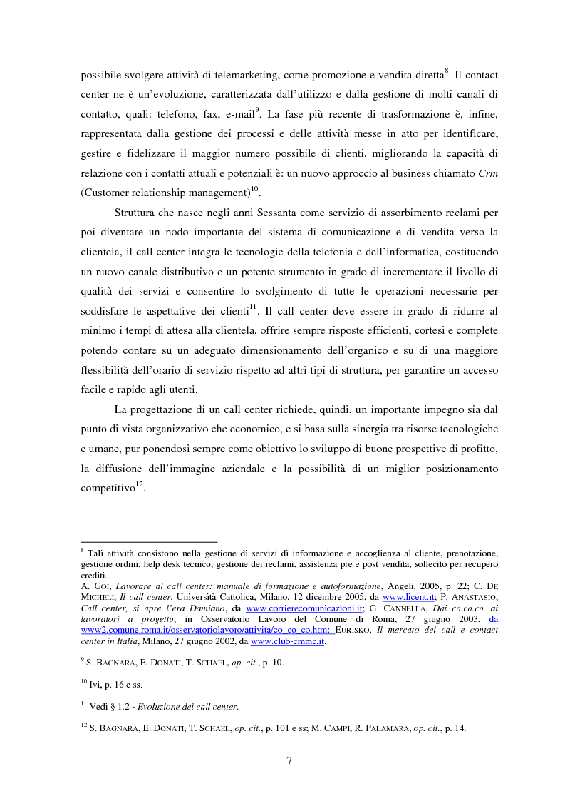 Anteprima della tesi: Il lavoro nei call center: organizzazione e profili giuridici, Pagina 7