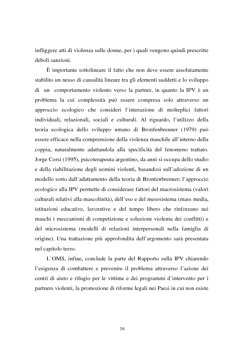 Anteprima della tesi: Il partner violento. Approcci teorici alla violenza domestica sulla donna e programmi d'intervento per i maltrattatori, Pagina 12