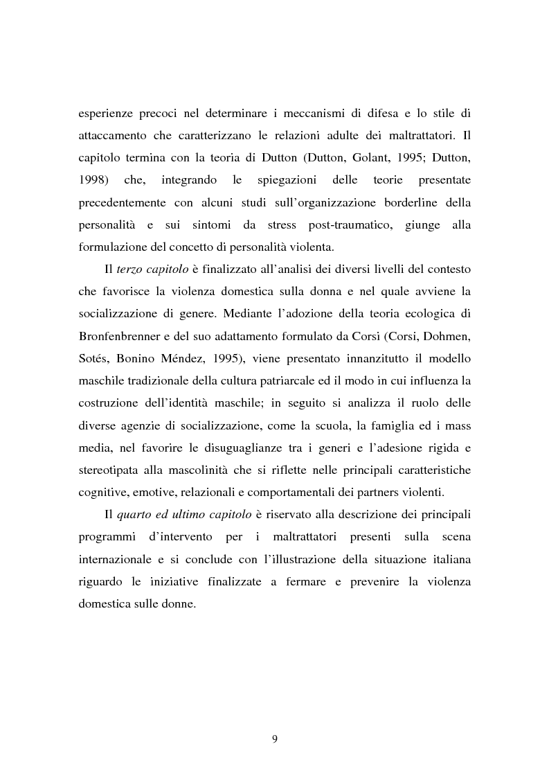 Anteprima della tesi: Il partner violento. Approcci teorici alla violenza domestica sulla donna e programmi d'intervento per i maltrattatori, Pagina 5