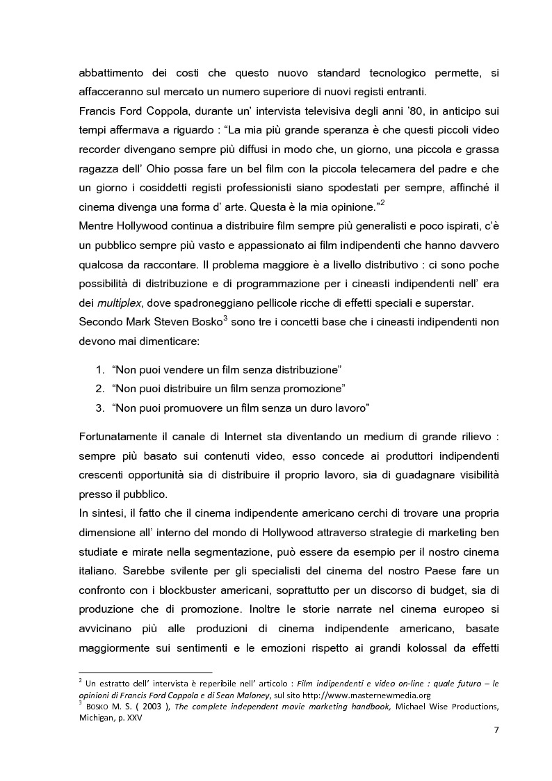 Anteprima della tesi: Le strategie di marketing nella promozione del cinema indipendente americano in Italia. I casi di The Blair Witch Project, Little Miss Sunshine e Paranoid Park, Pagina 2