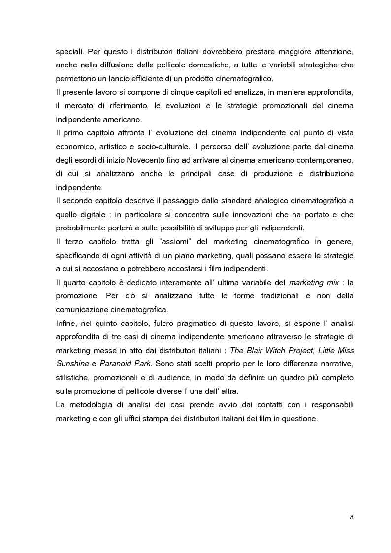 Anteprima della tesi: Le strategie di marketing nella promozione del cinema indipendente americano in Italia. I casi di The Blair Witch Project, Little Miss Sunshine e Paranoid Park, Pagina 3