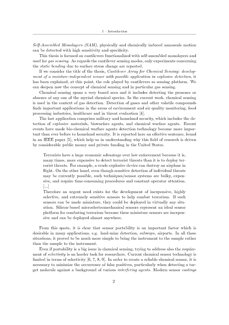 Anteprima della tesi: Cantilever Array for Chemical Sensing: Development of a Moisture-Independent Sensor with Possible Application in Explosive Detection, Pagina 2