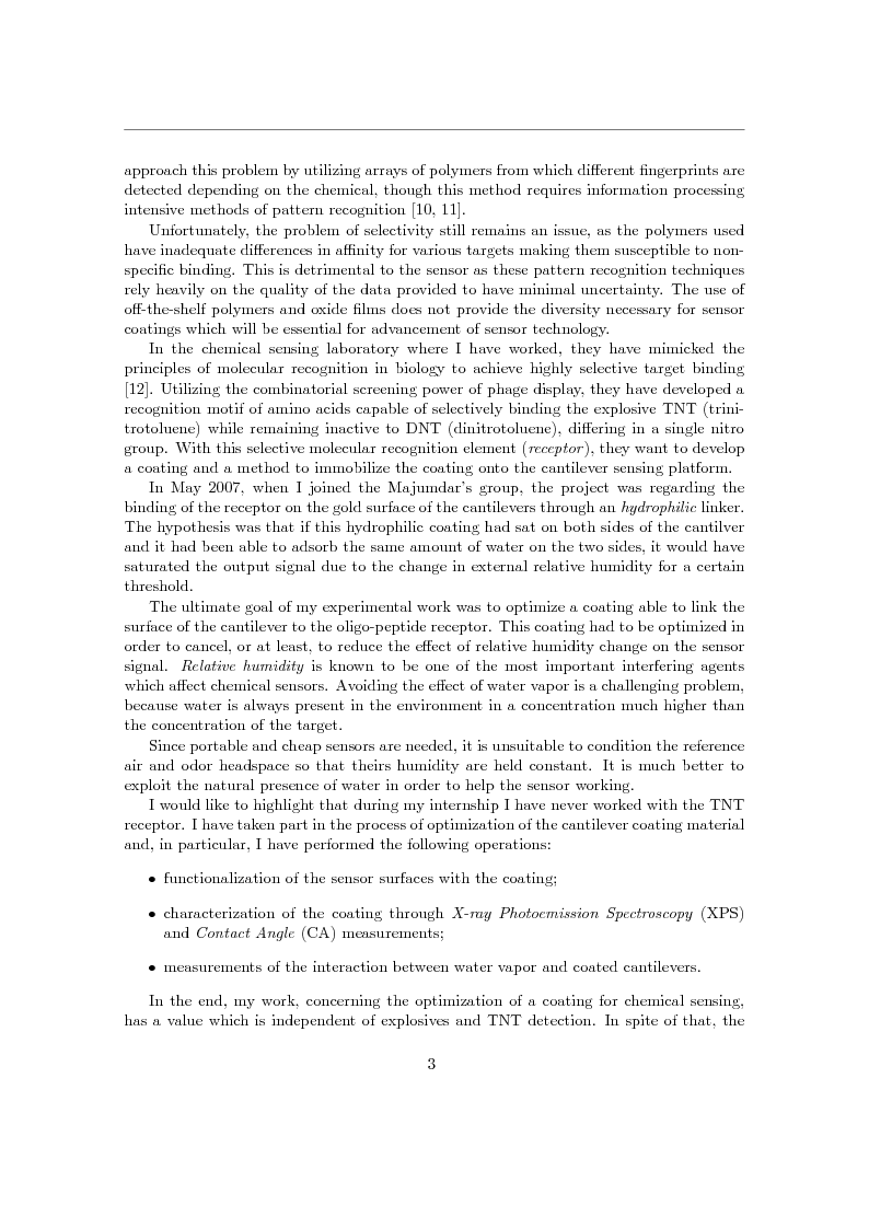 Anteprima della tesi: Cantilever Array for Chemical Sensing: Development of a Moisture-Independent Sensor with Possible Application in Explosive Detection, Pagina 3