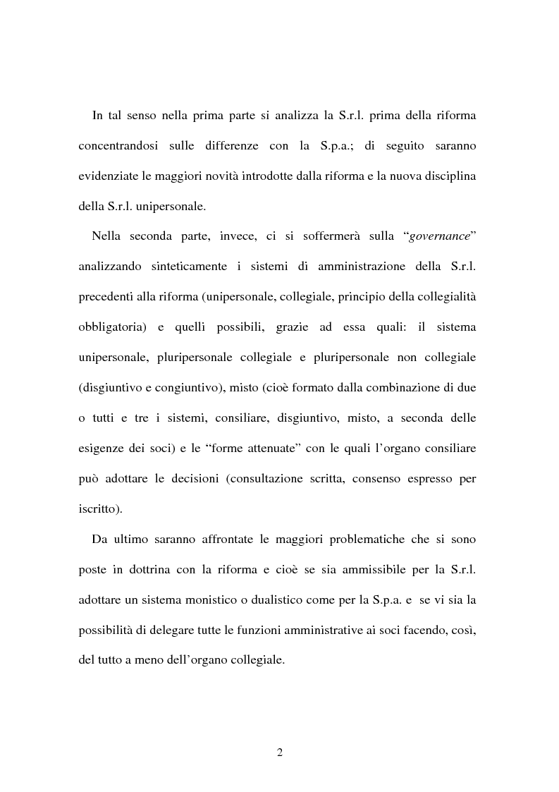 Anteprima della tesi: La nuova governance della s.r.l. dopo la riforma del diritto societario, Pagina 2
