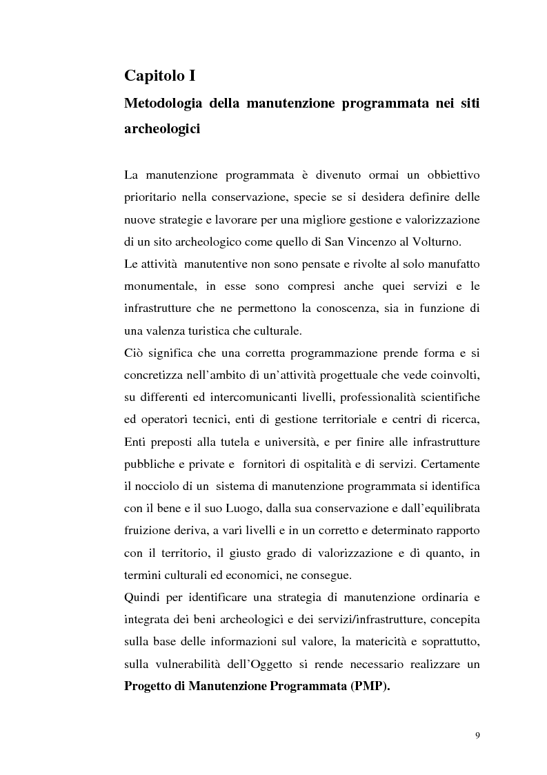 Anteprima della tesi: La manutenzione programmata sul sito archeologico di San Vincenzo al Volturno: Analisi e indagini preliminari sulla cappella di Santa Restituta, Pagina 8
