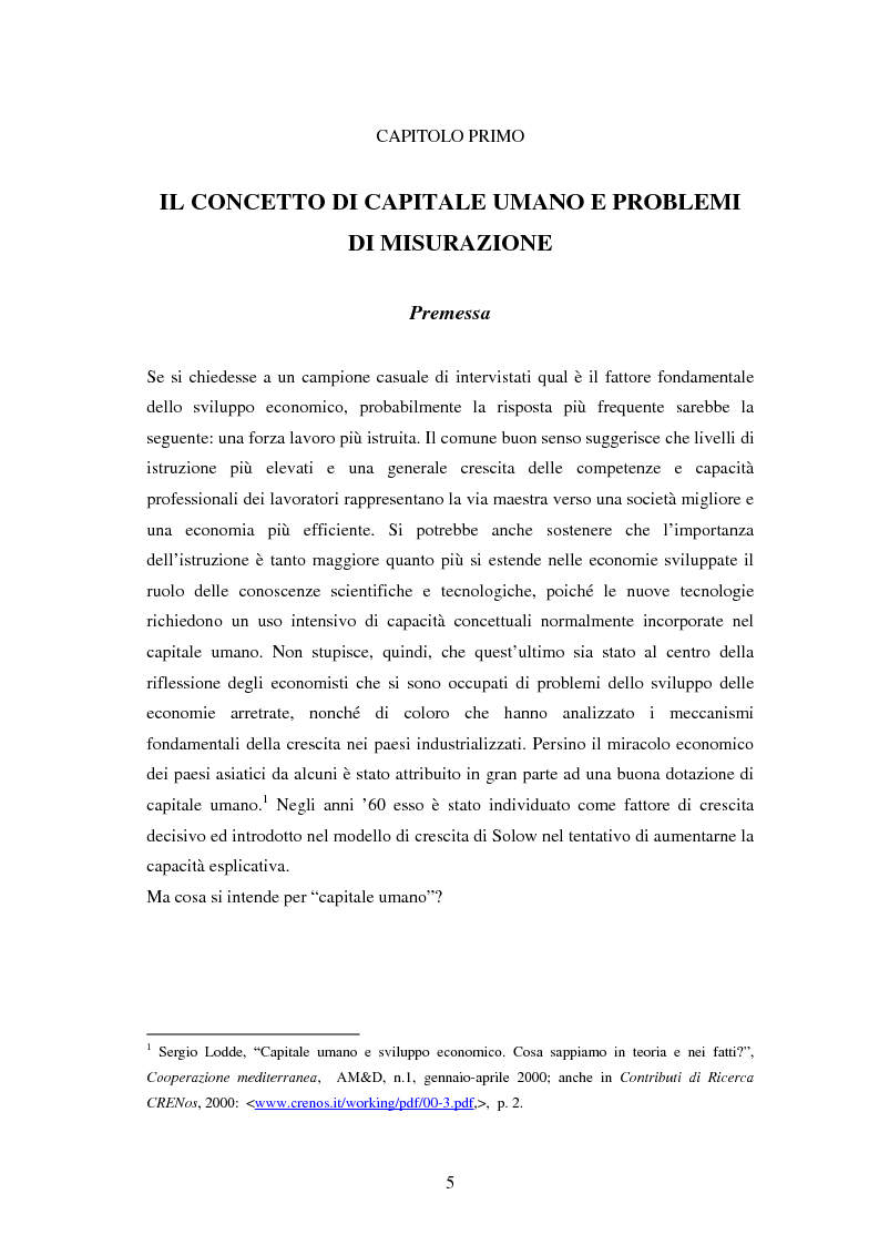 Anteprima della tesi: L'investimento nel capitale umano e il ruolo dell'istruzione: aspetti micro e macro, Pagina 3