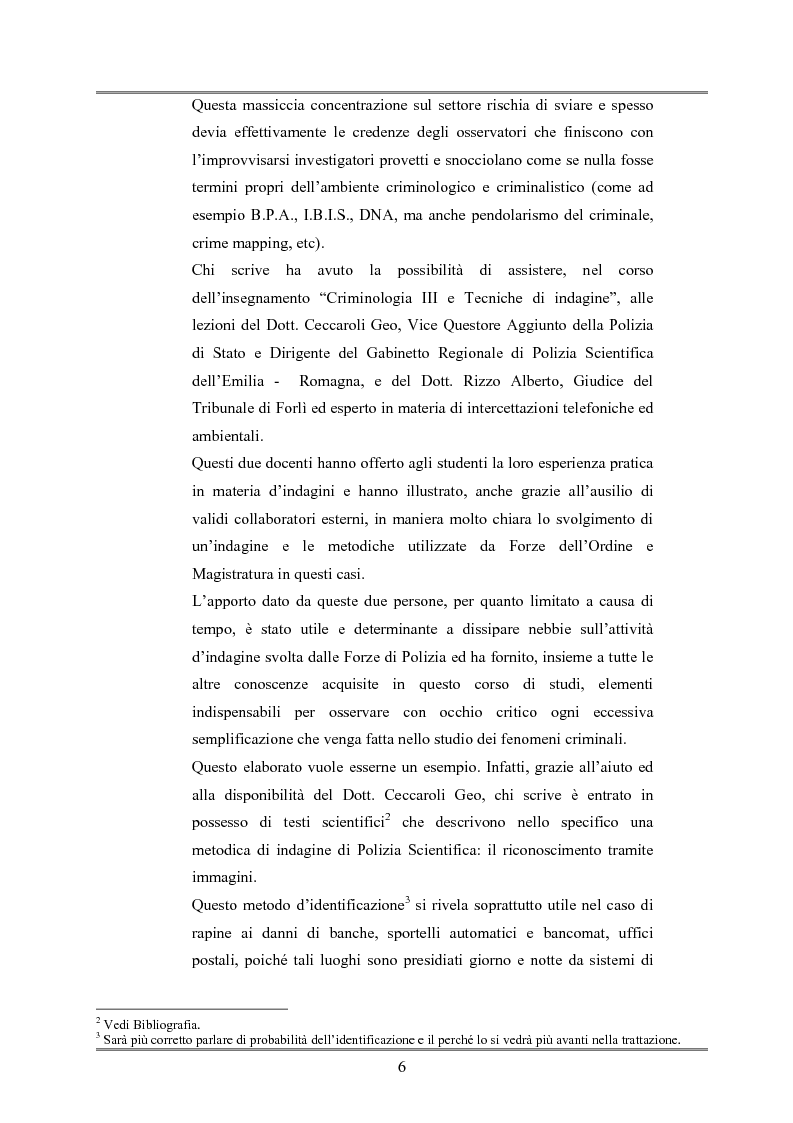 Anteprima della tesi: Le indagini tese al riconoscimento di autore di reato tramite immagini, Pagina 2