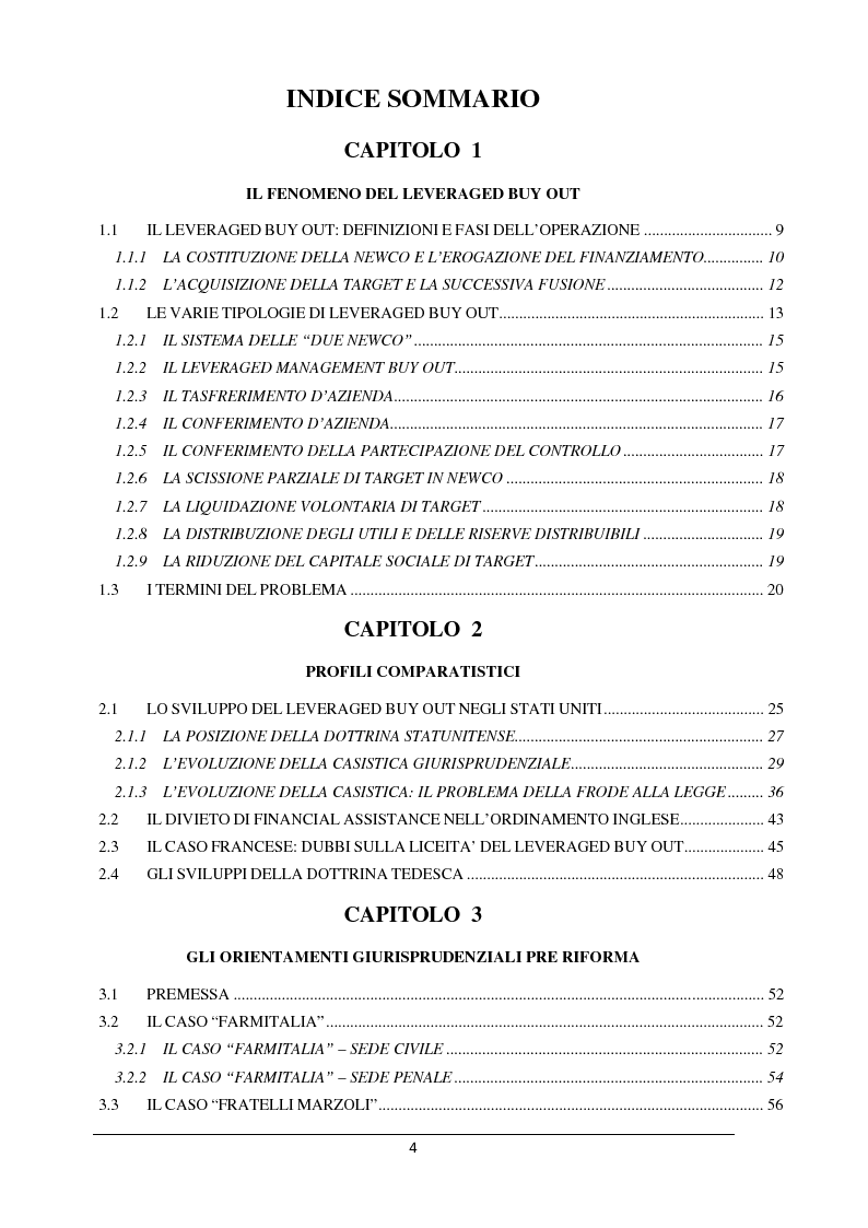 Indice della tesi: Il merger leveraged buy out - L'art. 2501 bis nella riforma del diritto societario, Pagina 1