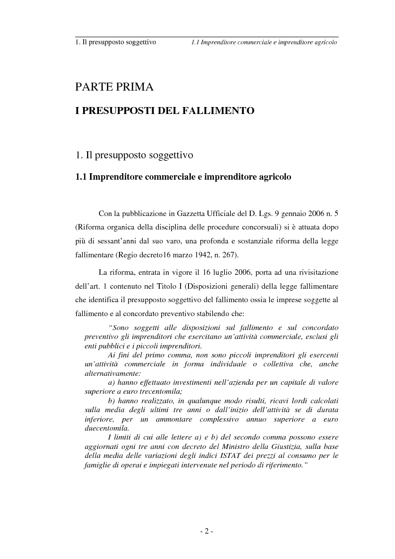 Anteprima della tesi: L’imprenditore soggetto a fallimento alla luce del decreto correttivo del settembre 2007, Pagina 2