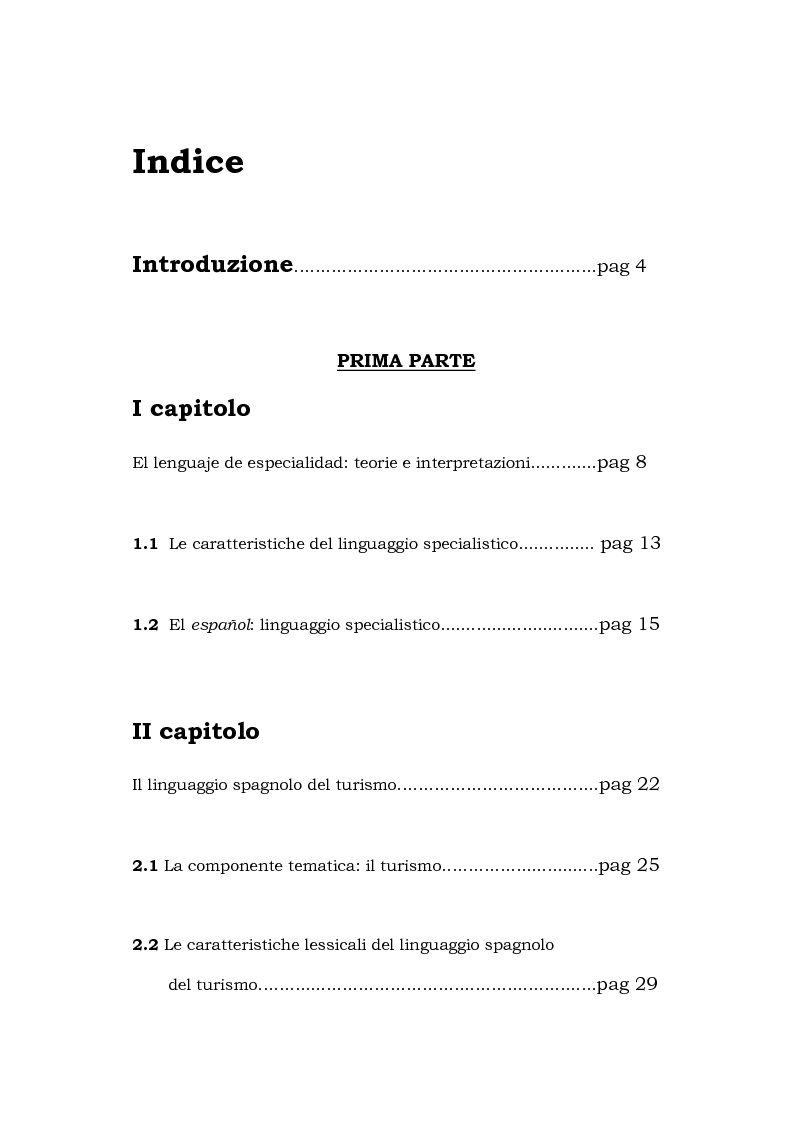 Indice della tesi: Il linguaggio del turismo: la traduzione dei realia tra linguaggio specialistico e lingua di cultura, Pagina 1