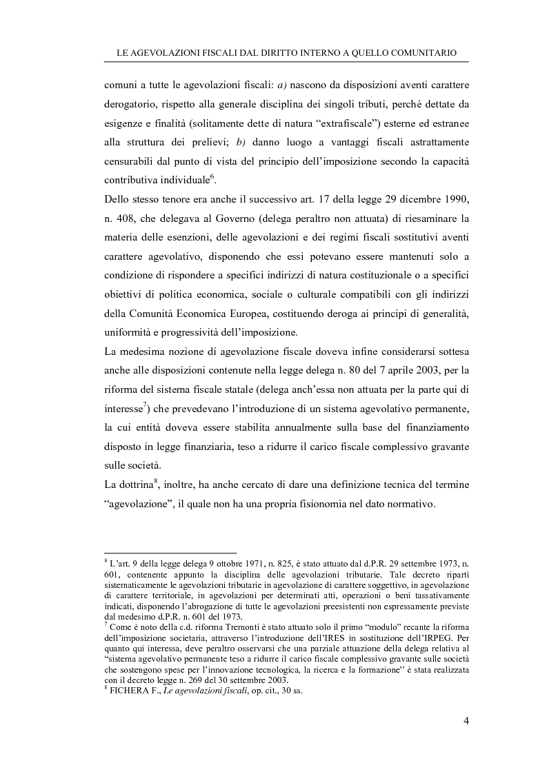 Anteprima della tesi: Le agevolazioni fiscali dal diritto interno a quello comunitario. Il caso degli spin off accademici, Pagina 4