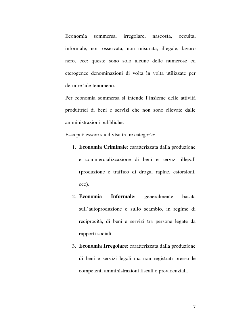 Anteprima della tesi: Dimensioni e caratteristiche dell'economia sommersa, Pagina 10