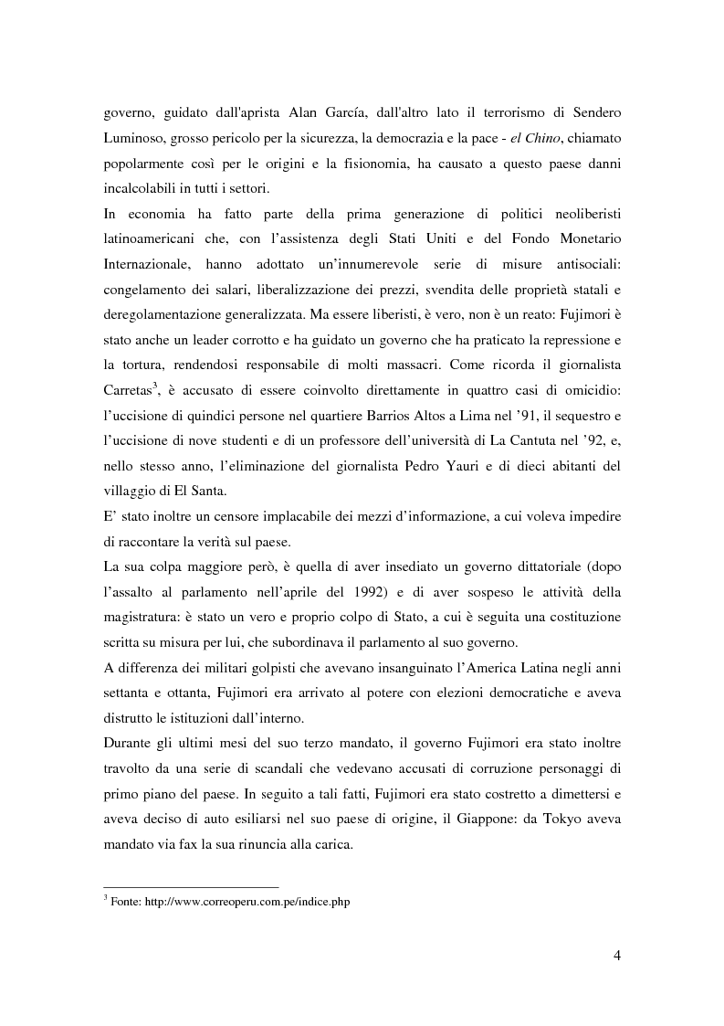 Anteprima della tesi: Processo a Fujimori. Dieci anni di dittatura, corruzione e violazione dei diritti umani., Pagina 2
