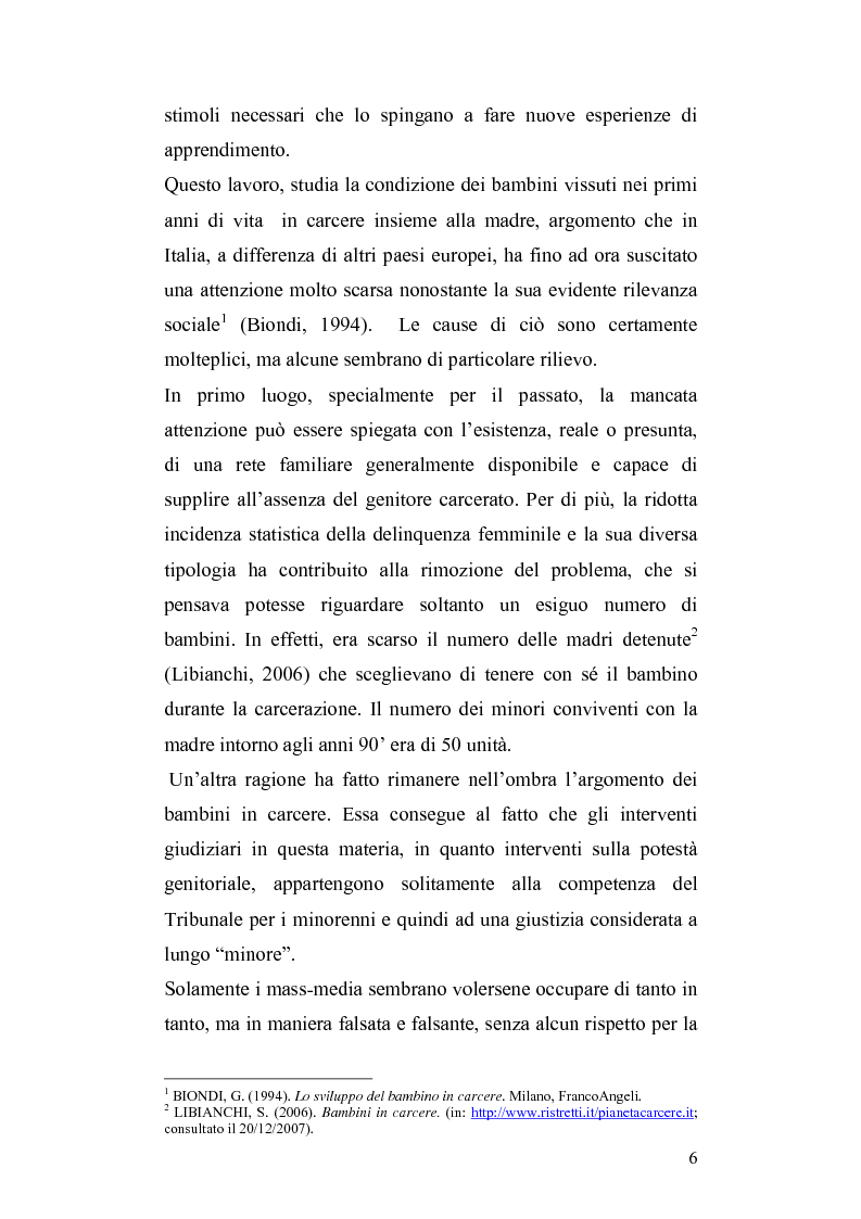 Anteprima della tesi: Lo sviluppo del bambino che vive con la madre detenuta, Pagina 3