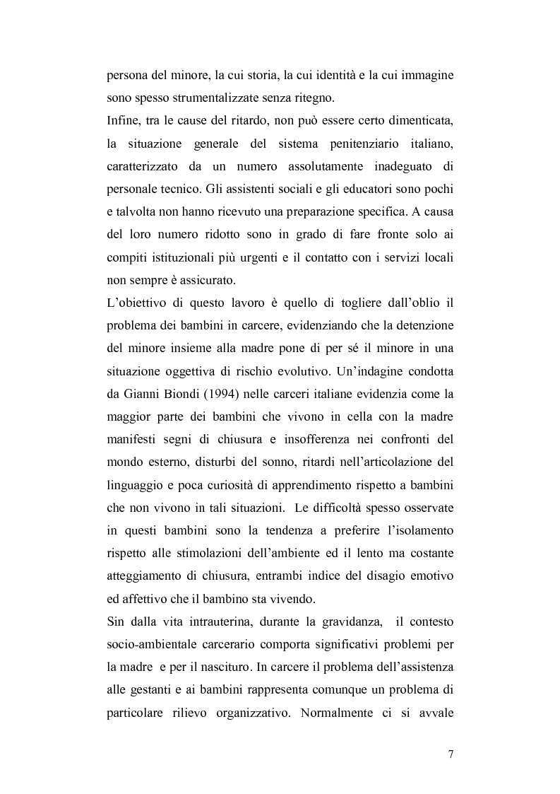 Anteprima della tesi: Lo sviluppo del bambino che vive con la madre detenuta, Pagina 4