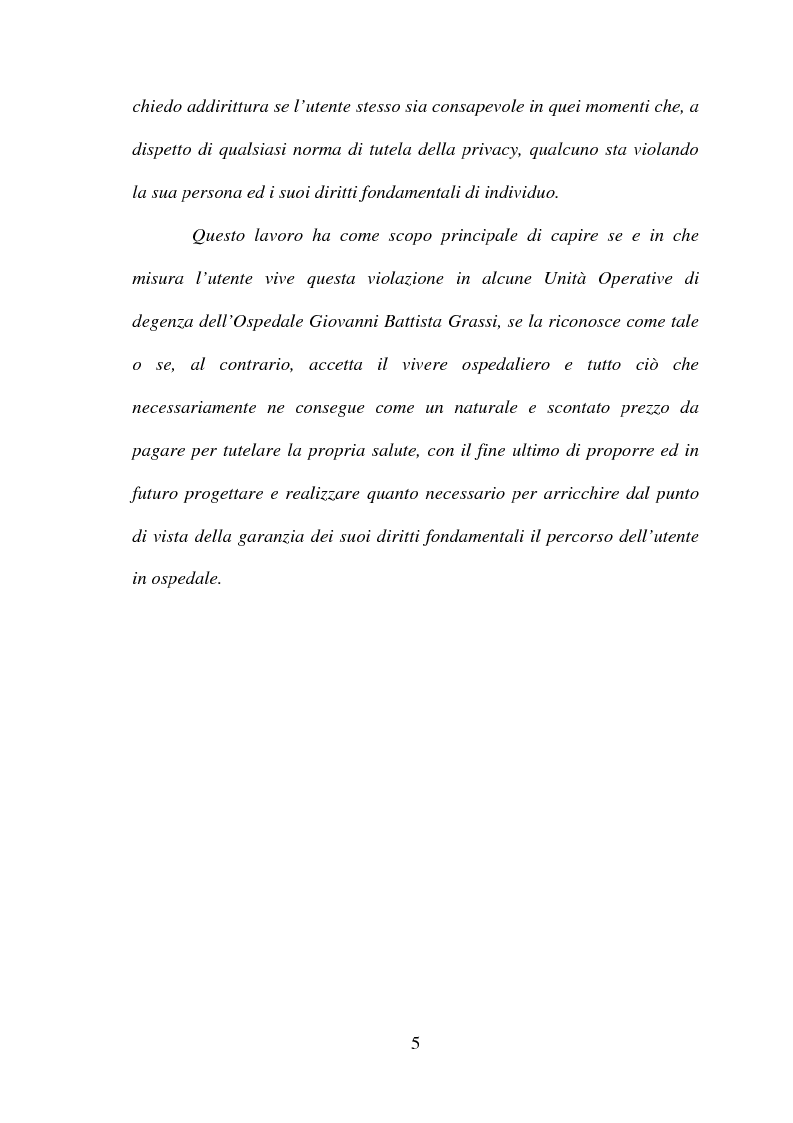 Anteprima della tesi: La tutela della privacy in sanità: indagine conoscitiva sulla percezione della privacy in alcune Unità Operative di degenza dell’Ospedale Giovanni Battista Grassi, Pagina 3