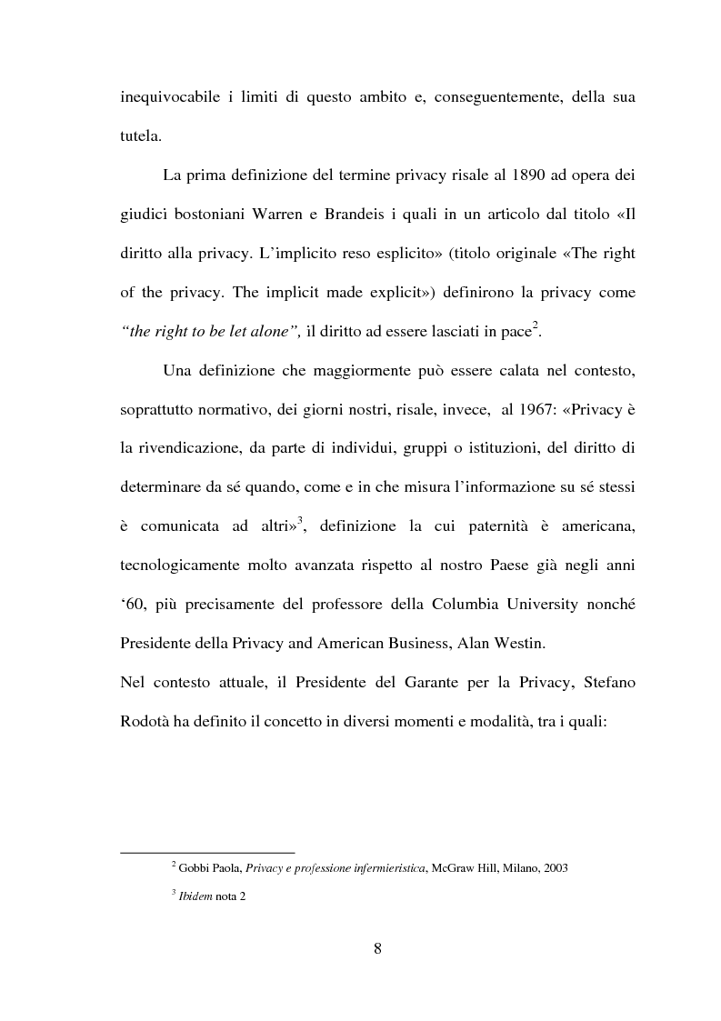 Anteprima della tesi: La tutela della privacy in sanità: indagine conoscitiva sulla percezione della privacy in alcune Unità Operative di degenza dell’Ospedale Giovanni Battista Grassi, Pagina 6