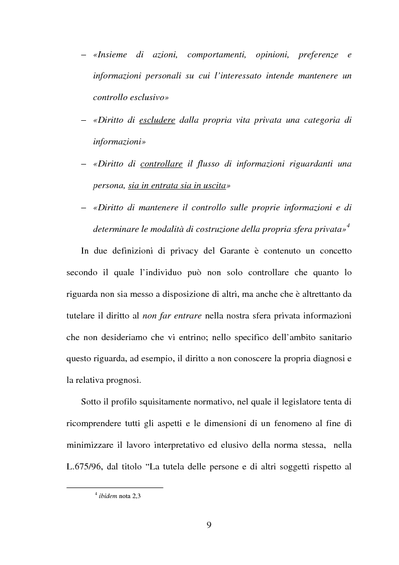 Anteprima della tesi: La tutela della privacy in sanità: indagine conoscitiva sulla percezione della privacy in alcune Unità Operative di degenza dell’Ospedale Giovanni Battista Grassi, Pagina 7