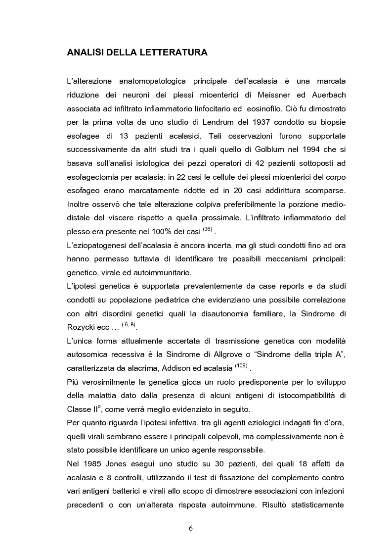 Anteprima della tesi: Miotomia extramucosa secondo Heller e fundoplicatio anteriore secondo Dor per via laparoscopica nel trattamento dell'acalasia esofagea: 10 anni di esperienza, Pagina 3