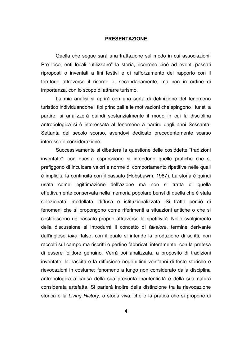 Anteprima della tesi: La storia per far festa: rievocazioni storiche e turismo, Pagina 1
