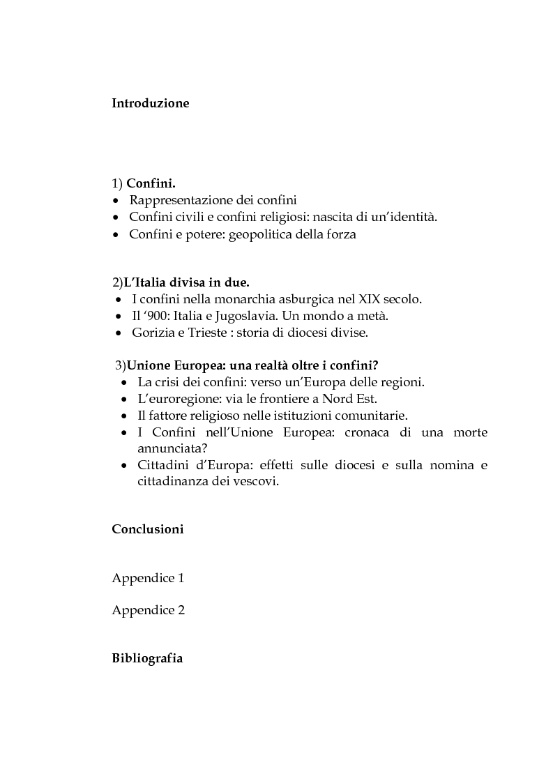 Indice della tesi: Le circoscrizioni ecclesiastiche e le circoscrizioni civili alla luce della normativa UE: il caso del Friuli Venezia Giulia, Pagina 1