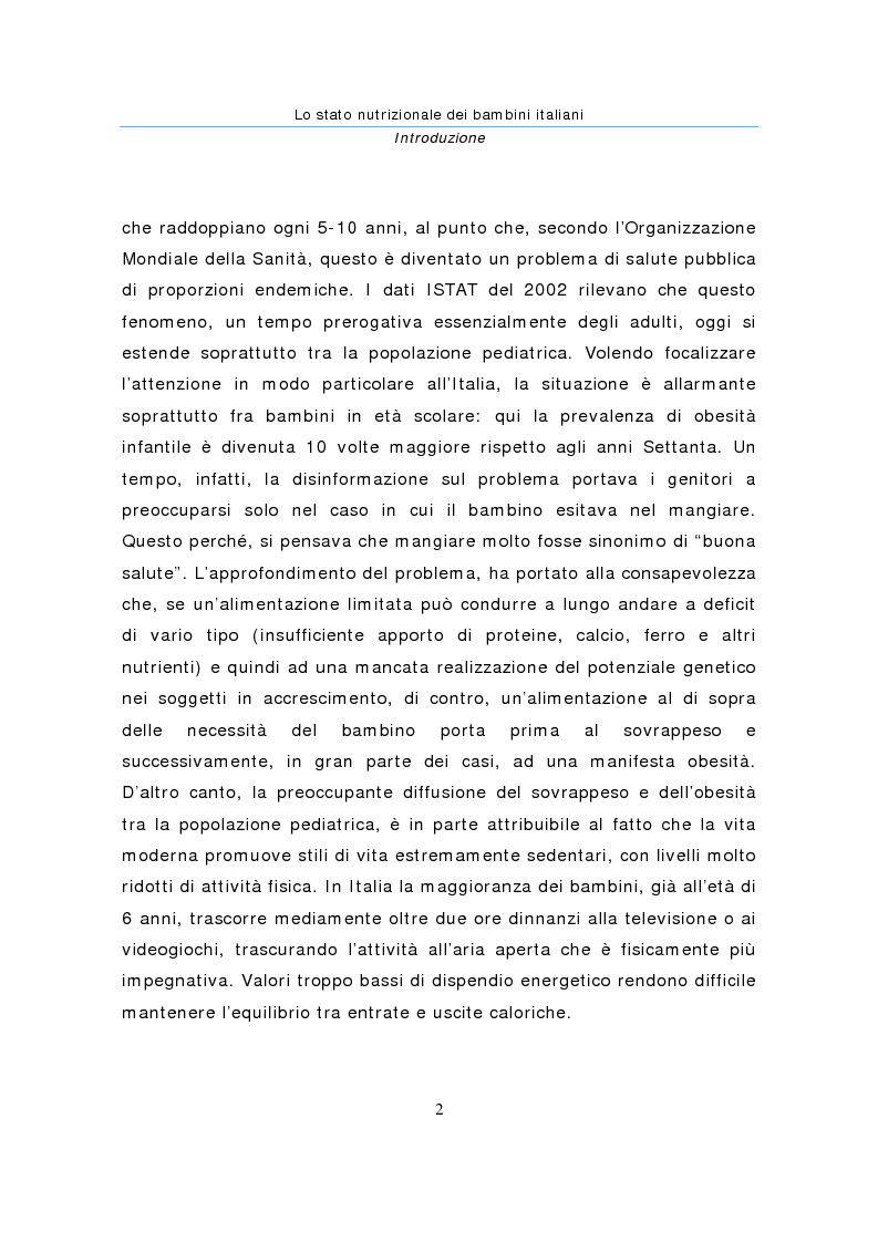 Anteprima della tesi: Stato nutrizionale dei bambini italiani, Pagina 2