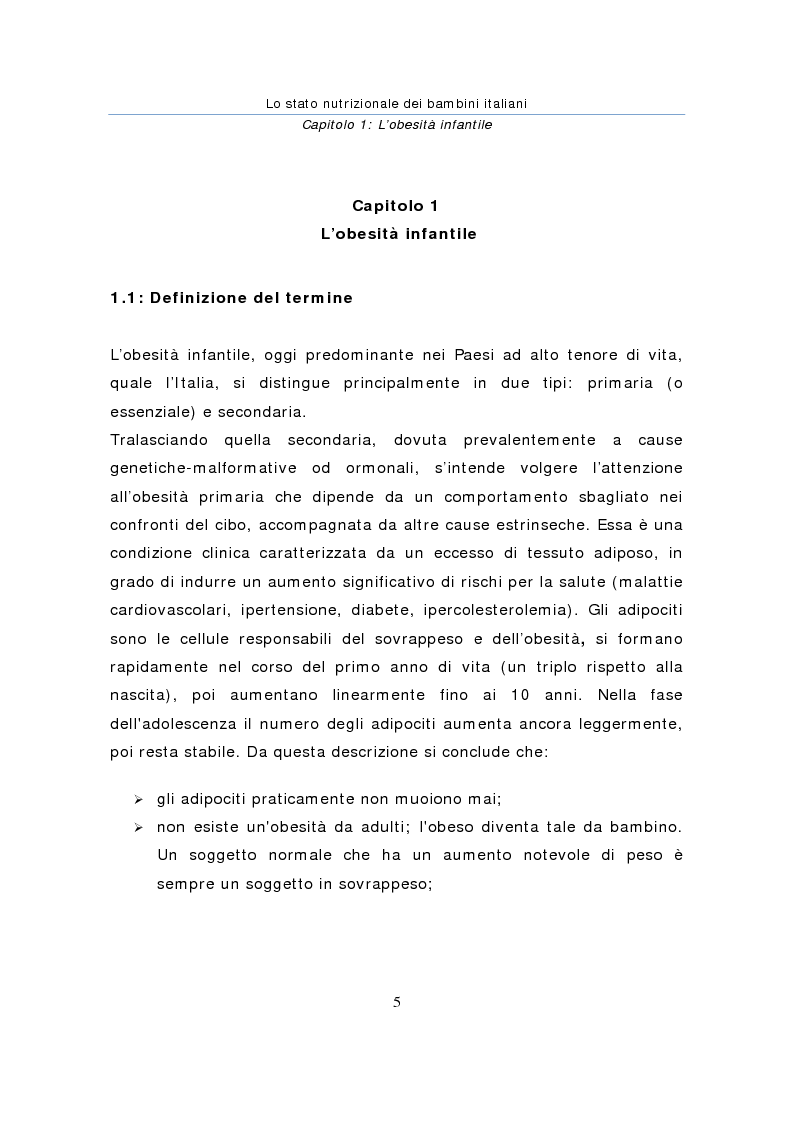 Anteprima della tesi: Stato nutrizionale dei bambini italiani, Pagina 5