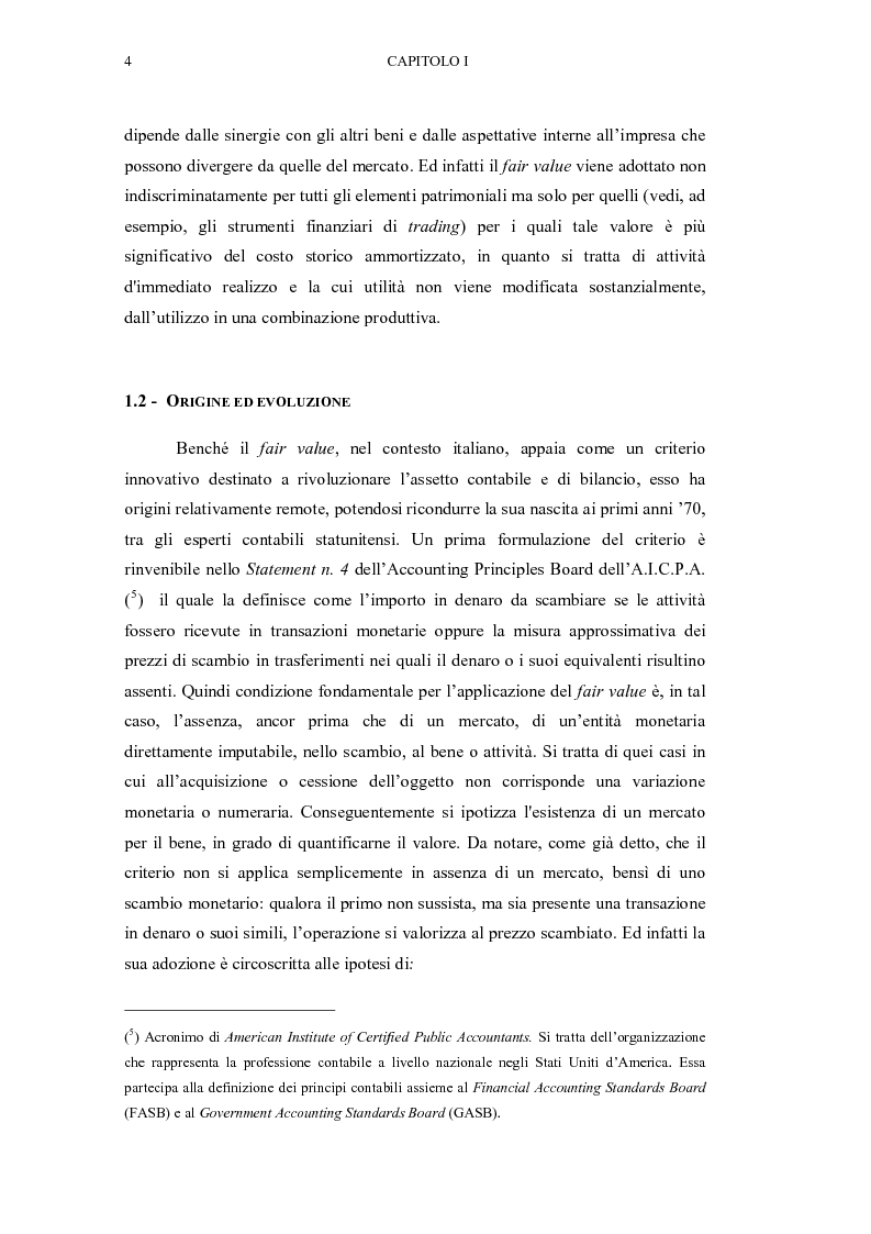 Anteprima della tesi: Il fair value nelle valutazioni di bilancio, Pagina 5