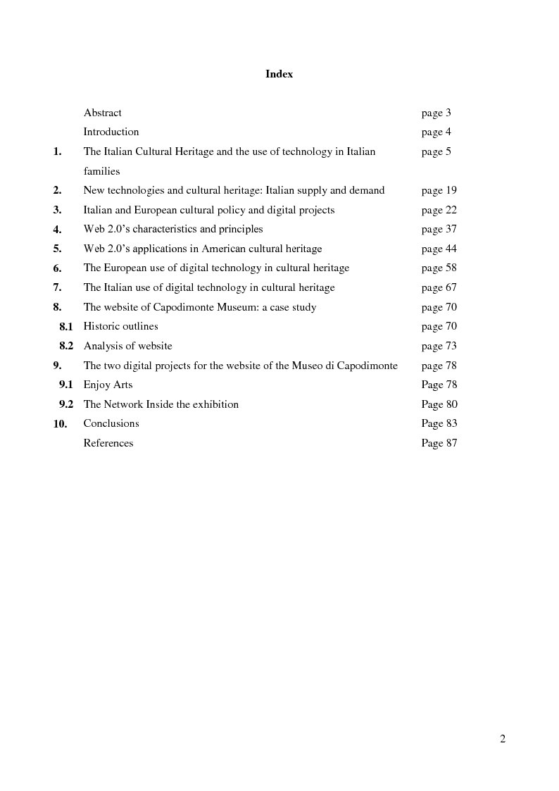 Indice della tesi: Web 2.0: Analysis and Perspectives of a Digital Communication Method for Museum Web, Pagina 1