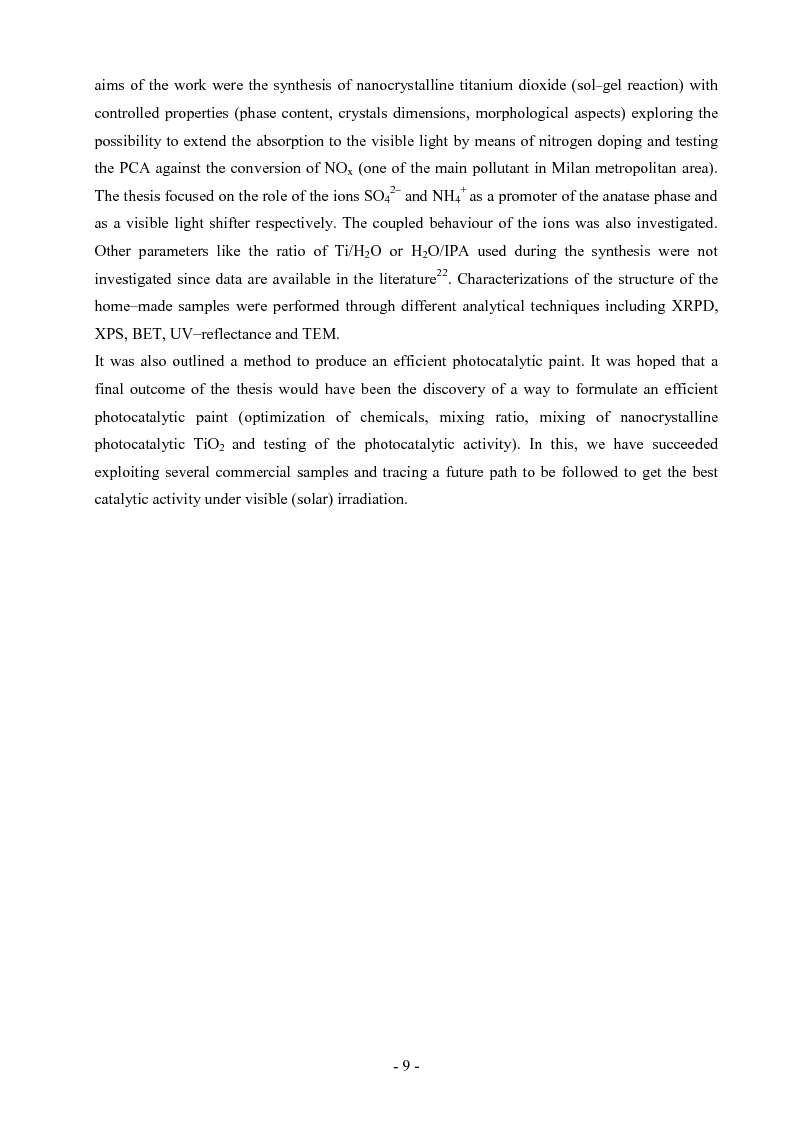 Anteprima della tesi: S,N co-doped nanocrystalline TiO2. Synthesis, Characterizations and Photocatalytic Activity., Pagina 5