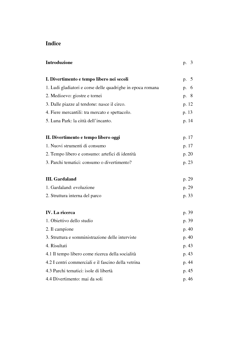 Indice della tesi: Parchi tematici: tempo libero, divertimento, consumo, Pagina 1