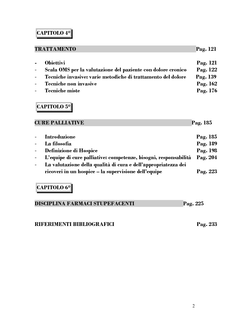 Indice della tesi: Assistenza al paziente con dolore cronico, Pagina 2