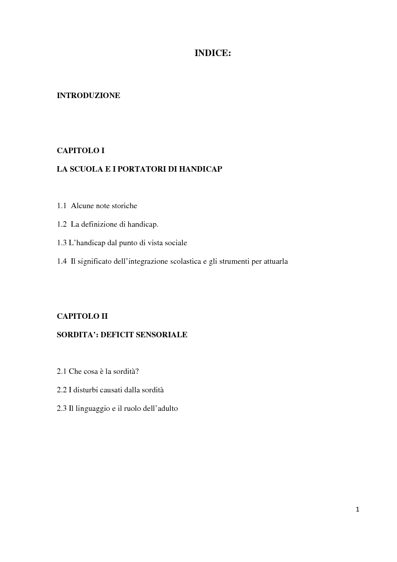 Indice della tesi: I colori della sordità, Pagina 1