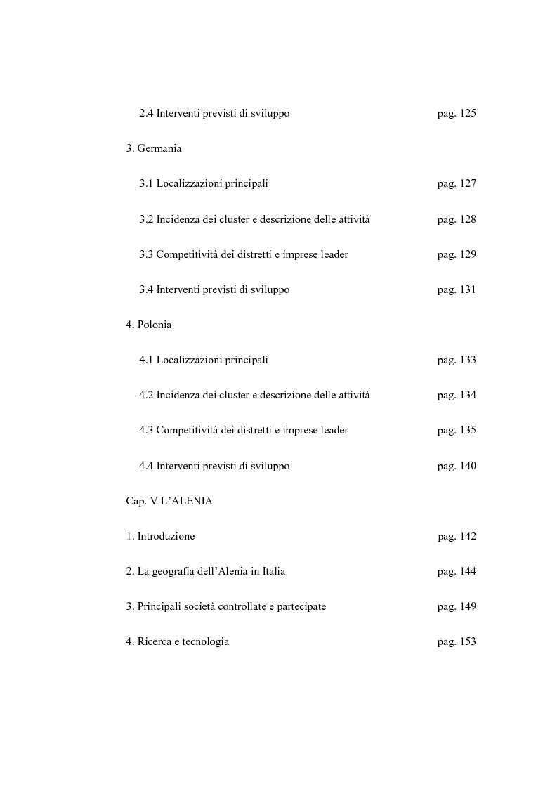 Indice della tesi: L'industria aerospaziale in Italia: un'analisi geografica, Pagina 5