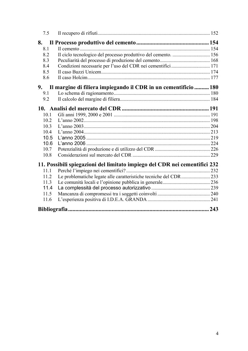 Indice della tesi: Il combustibile derivato dai rifiuti ed il suo utilizzo nell'industria del cemento, Pagina 2