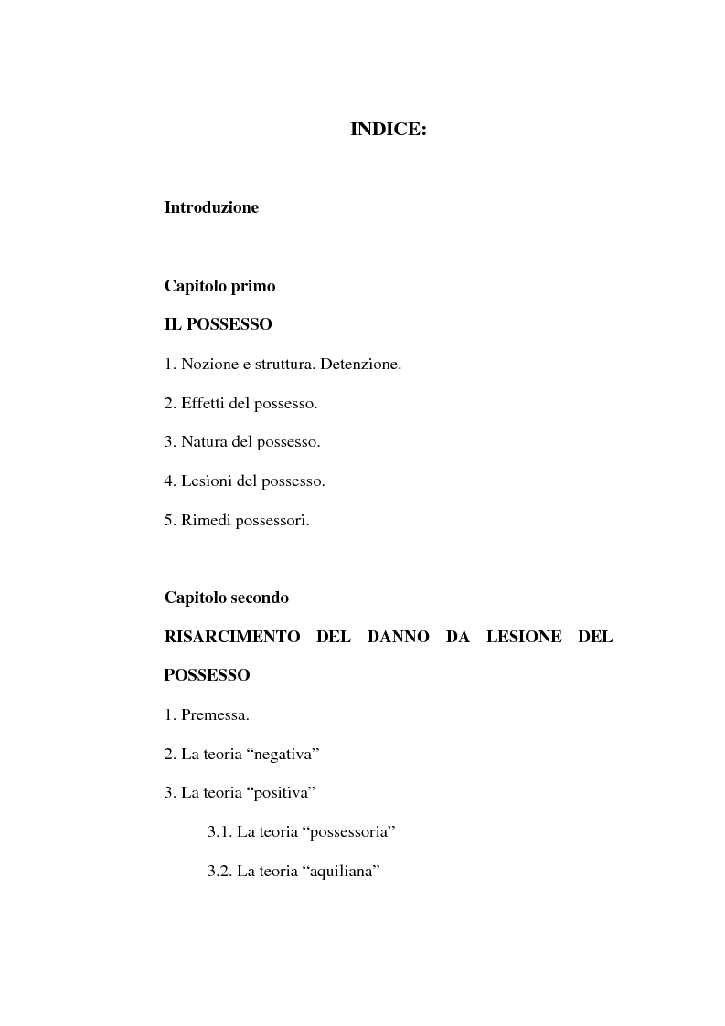 Indice della tesi: Lesione del possesso e perdita di chanches, Pagina 1