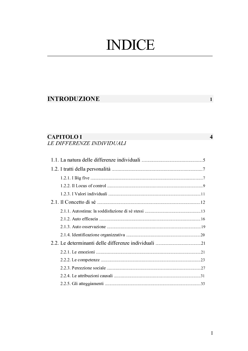 Indice della tesi: Cittadinanza aziendale, giustizia organizzativa e motivazione al lavoro: una ricerca empirica sulla società "Southern Data Processing", Pagina 1