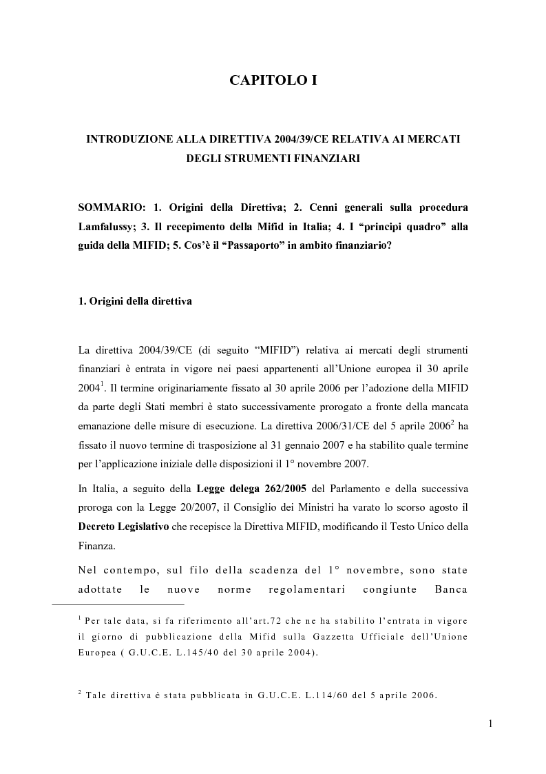 Anteprima della tesi: La riorganizzazione delle banche per l'applicazione della Mifid, Pagina 2