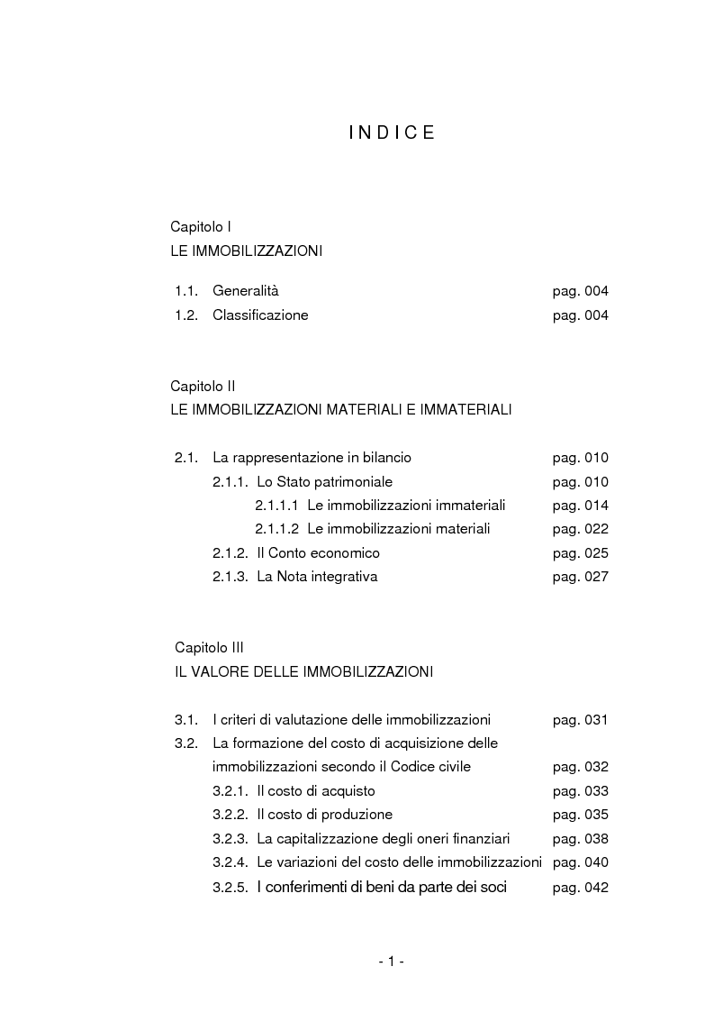Indice della tesi: Gli ammortamenti fiscali, Pagina 1