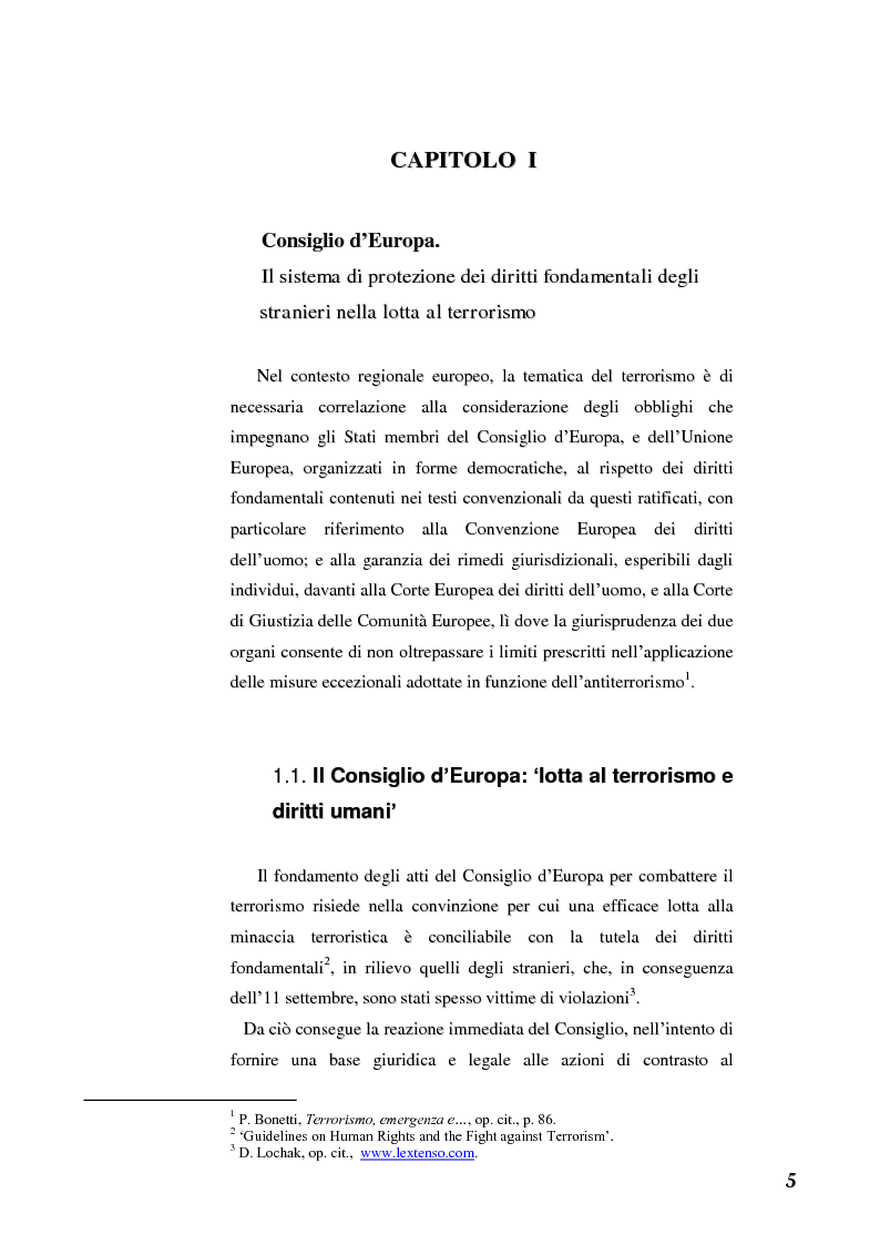 Anteprima della tesi: Terrorismo e stranieri: il giusto equilibrio tra libertà e sicurezza nella giurisprudenza della Corte Europea dei diritti dell'uomo, Pagina 5