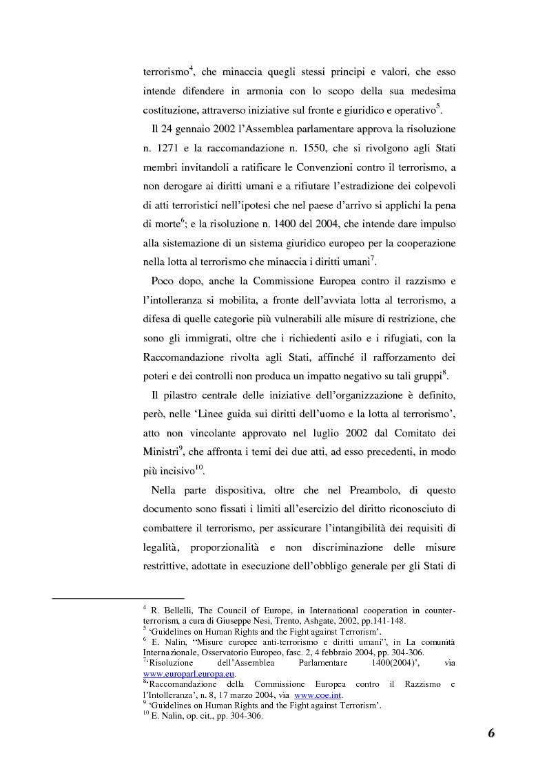 Anteprima della tesi: Terrorismo e stranieri: il giusto equilibrio tra libertà e sicurezza nella giurisprudenza della Corte Europea dei diritti dell'uomo, Pagina 6