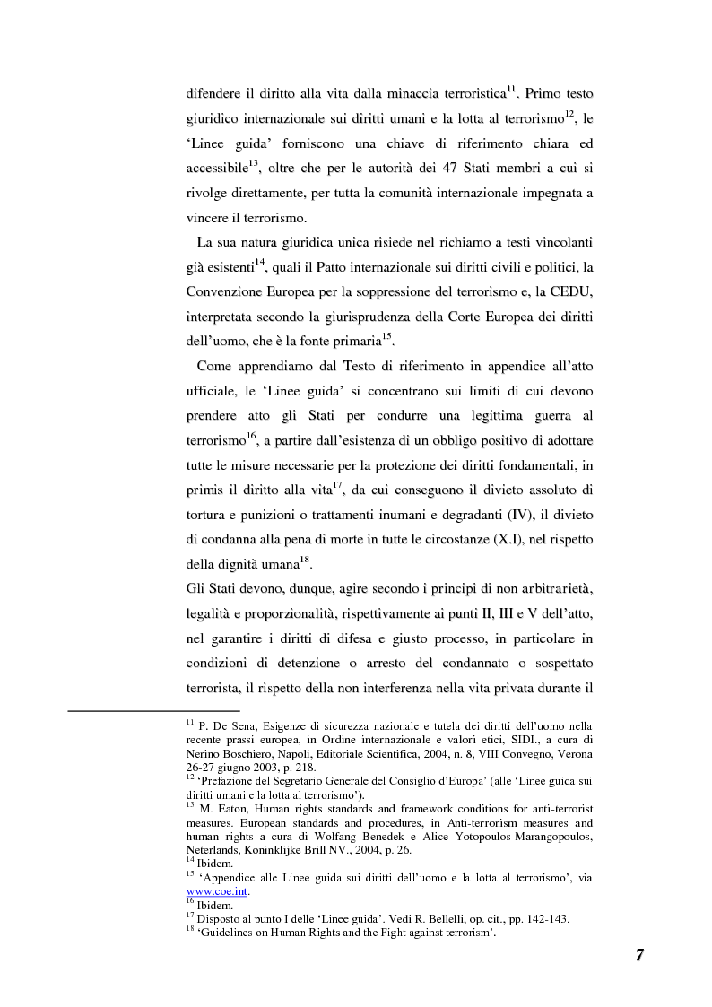 Anteprima della tesi: Terrorismo e stranieri: il giusto equilibrio tra libertà e sicurezza nella giurisprudenza della Corte Europea dei diritti dell'uomo, Pagina 7