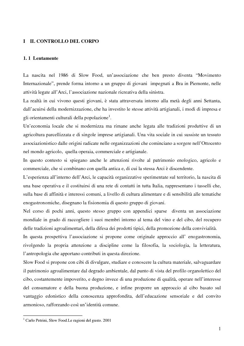Anteprima della tesi: Il controllo del corpo e il tempo del nutrirsi: l'esperienza Slow Food, Pagina 5