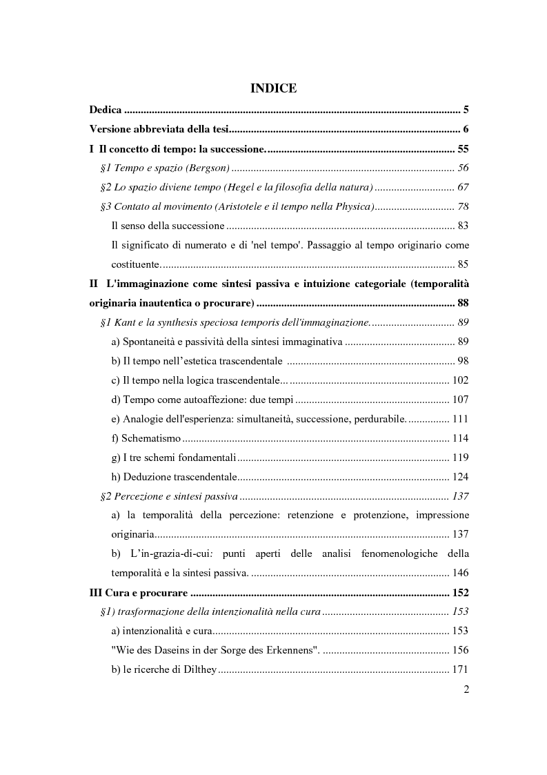 Indice della tesi: Concetto e fenomeno di tempo, Pagina 1