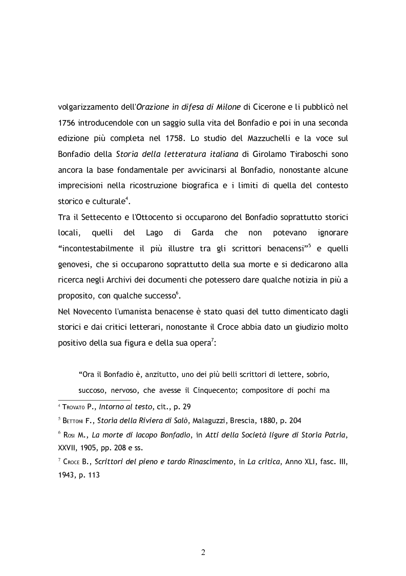 Anteprima della tesi: Jacopo Bonfadio. Le avverse fortune di un umanista del Cinquecento, Pagina 2