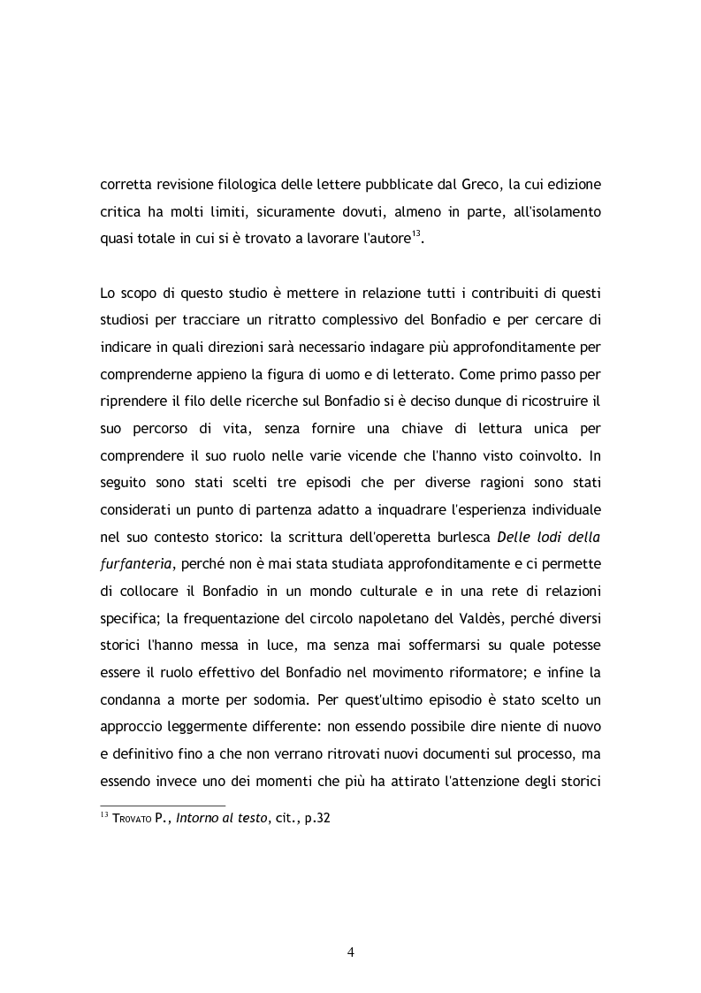 Anteprima della tesi: Jacopo Bonfadio. Le avverse fortune di un umanista del Cinquecento, Pagina 4