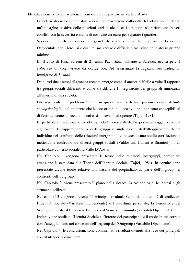 Anteprima della tesi: Identità a confronto: appartenza, benessere e pregiudizio in Val D'Aosta, Pagina 2