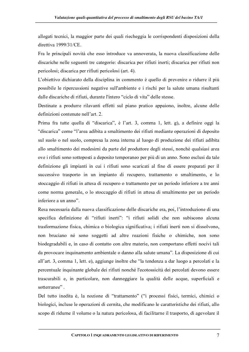 Anteprima della tesi: Valutazione quali-quantitativa del processo di smaltimento degli RSU nel bacino TA/1, Pagina 7