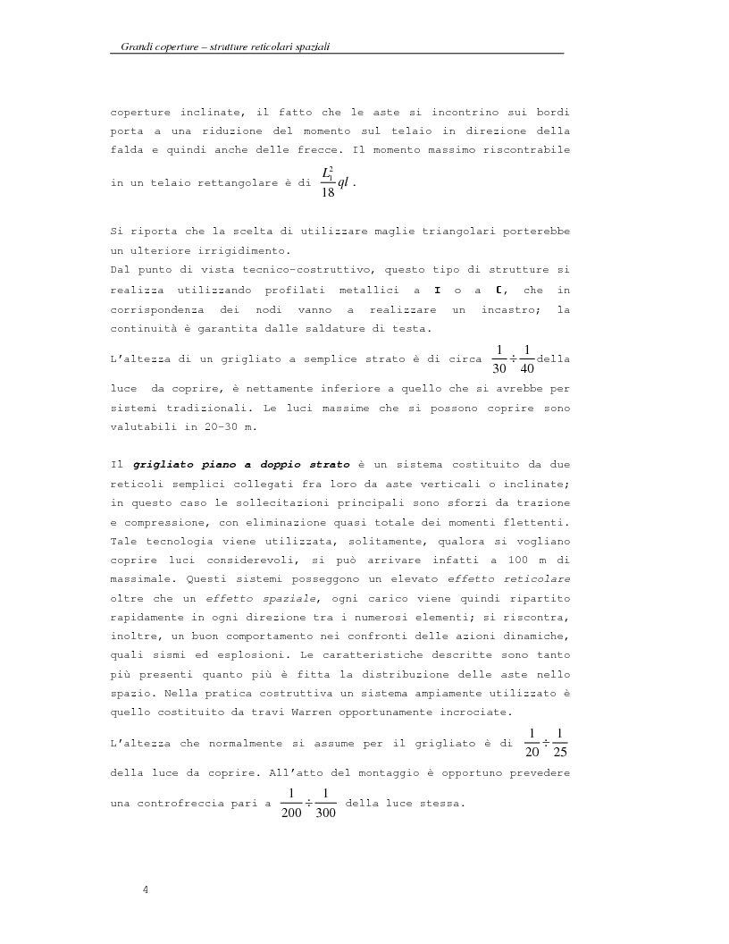 Anteprima della tesi: Grandi coperture, strutture reticolari spaziali; progetto della copertura di un impianto sportivo con struttura leggera a ''fogli'' triangolari, Pagina 4