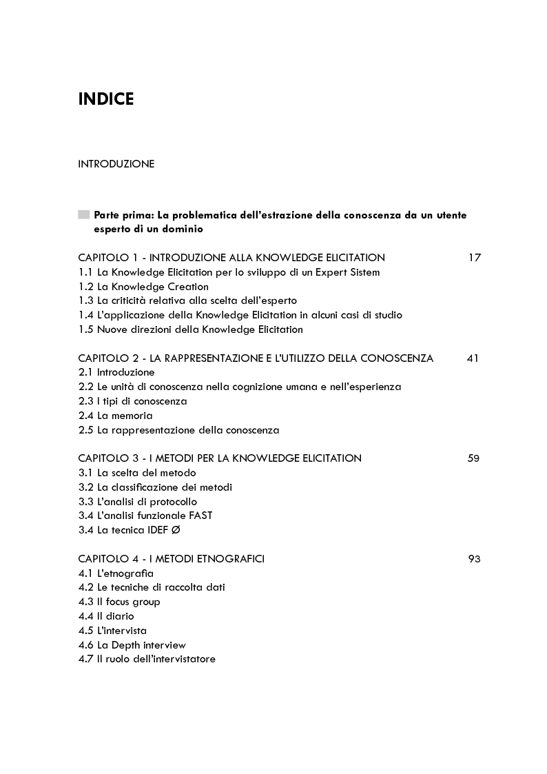 Indice della tesi: Metodi e tecniche per la Knowledge Elicitation nella progettazione di un sistema domestico per non vedenti e ipovedenti, Pagina 1
